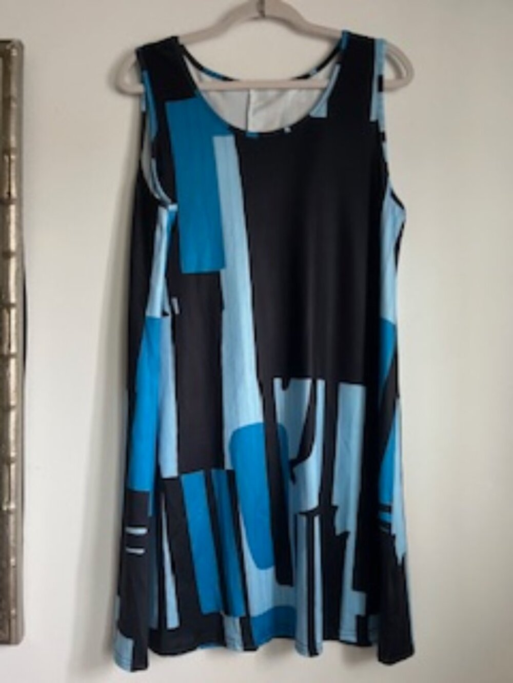 🧡3/15 Geometric Pattern Sleeveless Tunic Dress Blue Black Women's XXL
